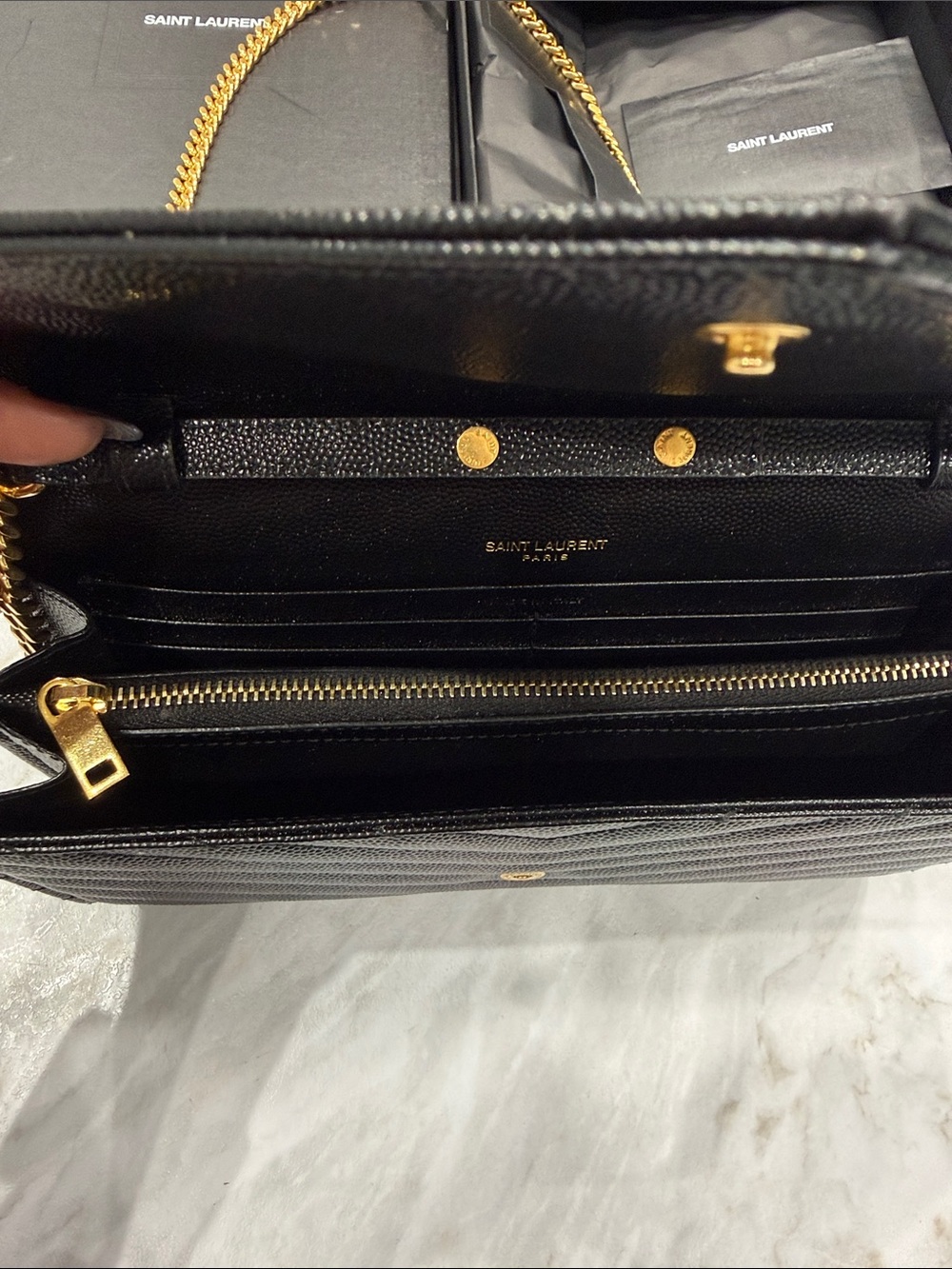Saint Laurent Black Quilted Leather Chain Crossbody with Gold YSL Logo - Picture 6 of 8